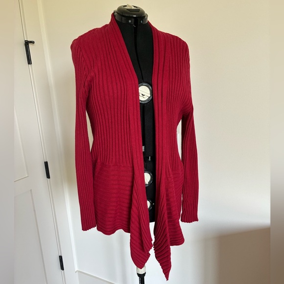 Jones New York Red Ribbed Cardigan - Picture 1 of 4